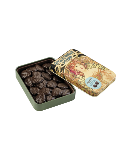 Chocolate Amatller Hojas de chocolate 70% Cacao con Flor de Sal Lata