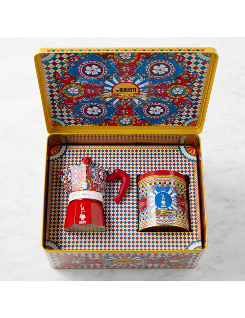 Cafetera Moka Bialetti diseño D&G y bote de Café